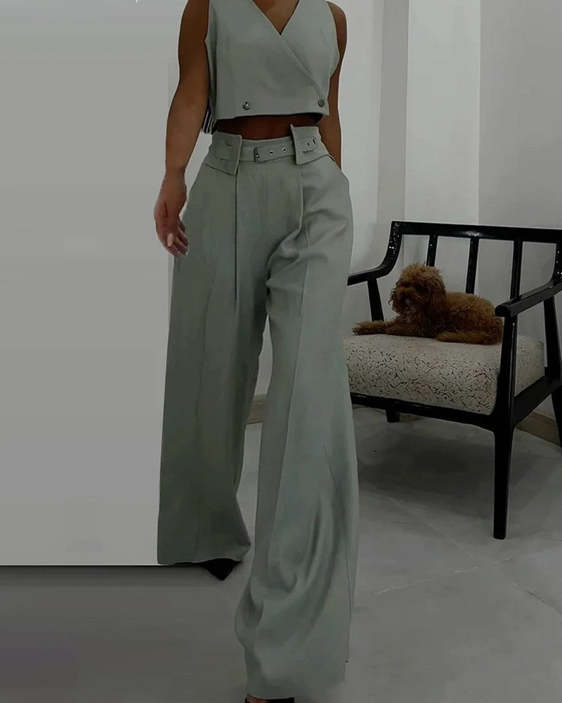 Temperament V-Neck Vest & Pants Two-Piece Set