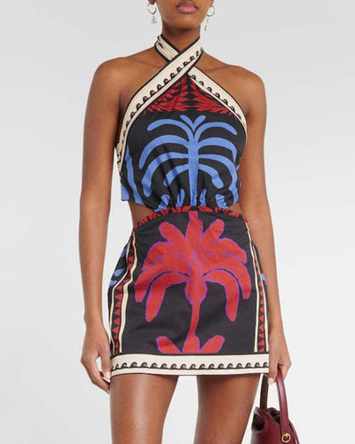 Vacation sexy halterneck printed dress