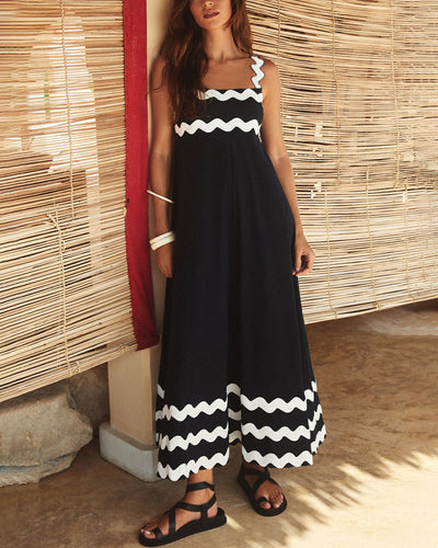 Contrast color wavy edge long dress