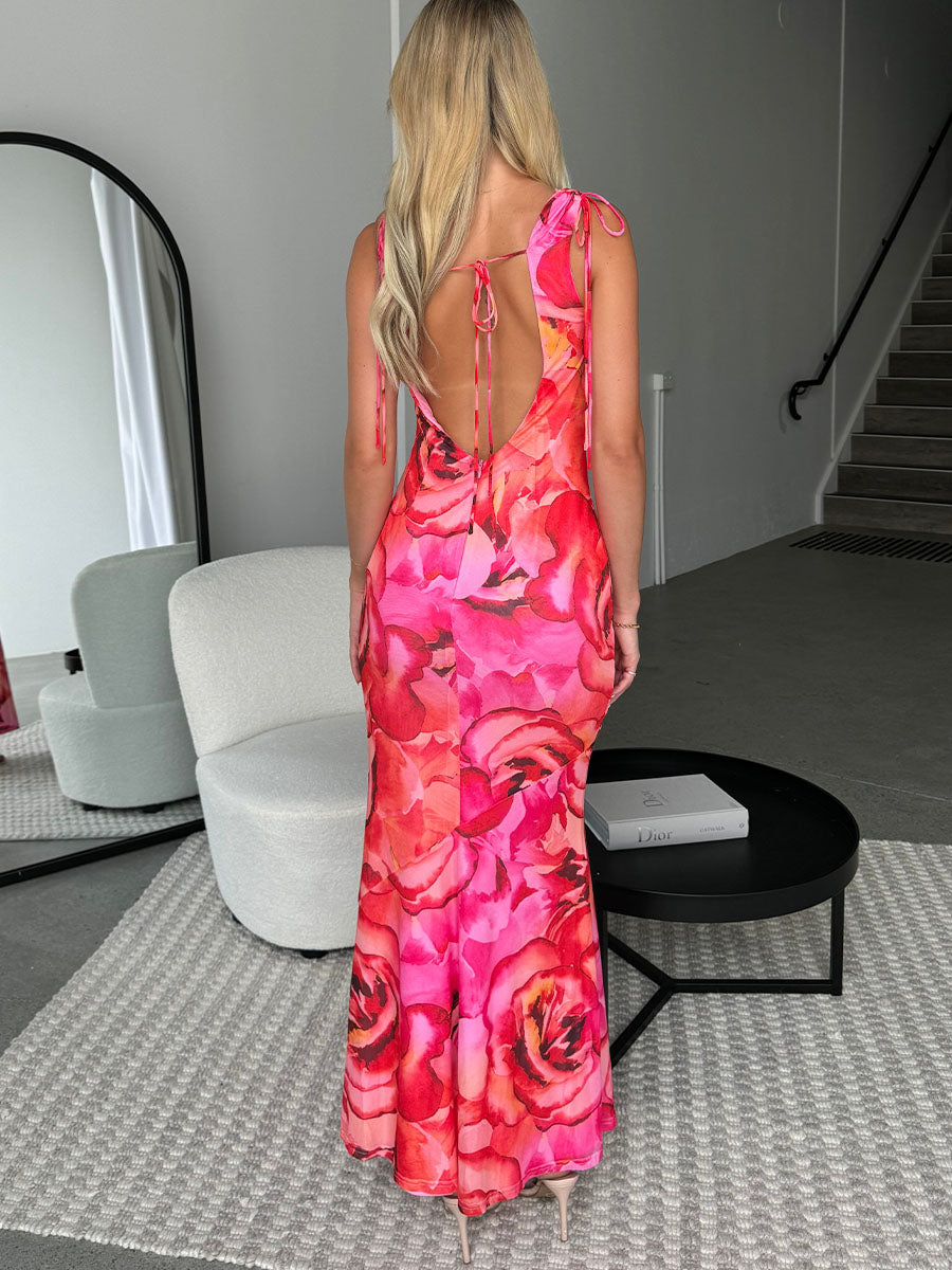 Sexy V-neck Backless Printed Party Dress