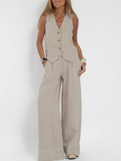 Aileen |  Elegant Vest & Wide-Leg Trousers Set