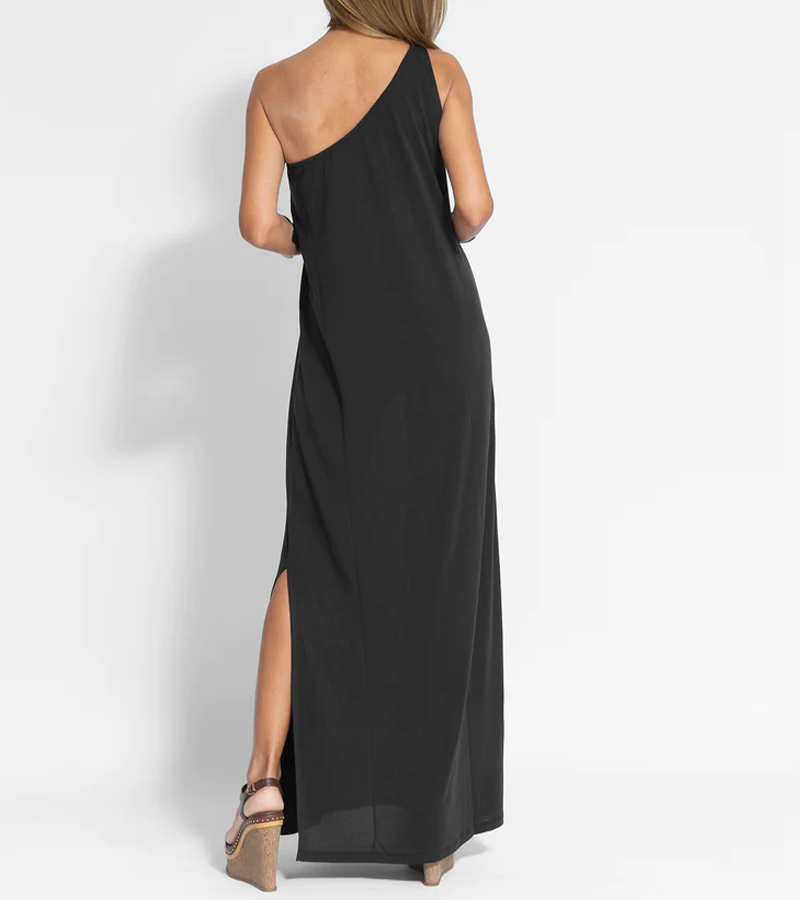 Elegant Solid Color One Shoulder Maxi Dress