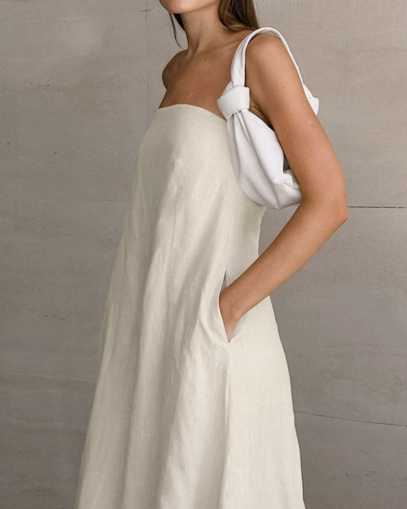 Cotton Linen Strapless Holiday Dress