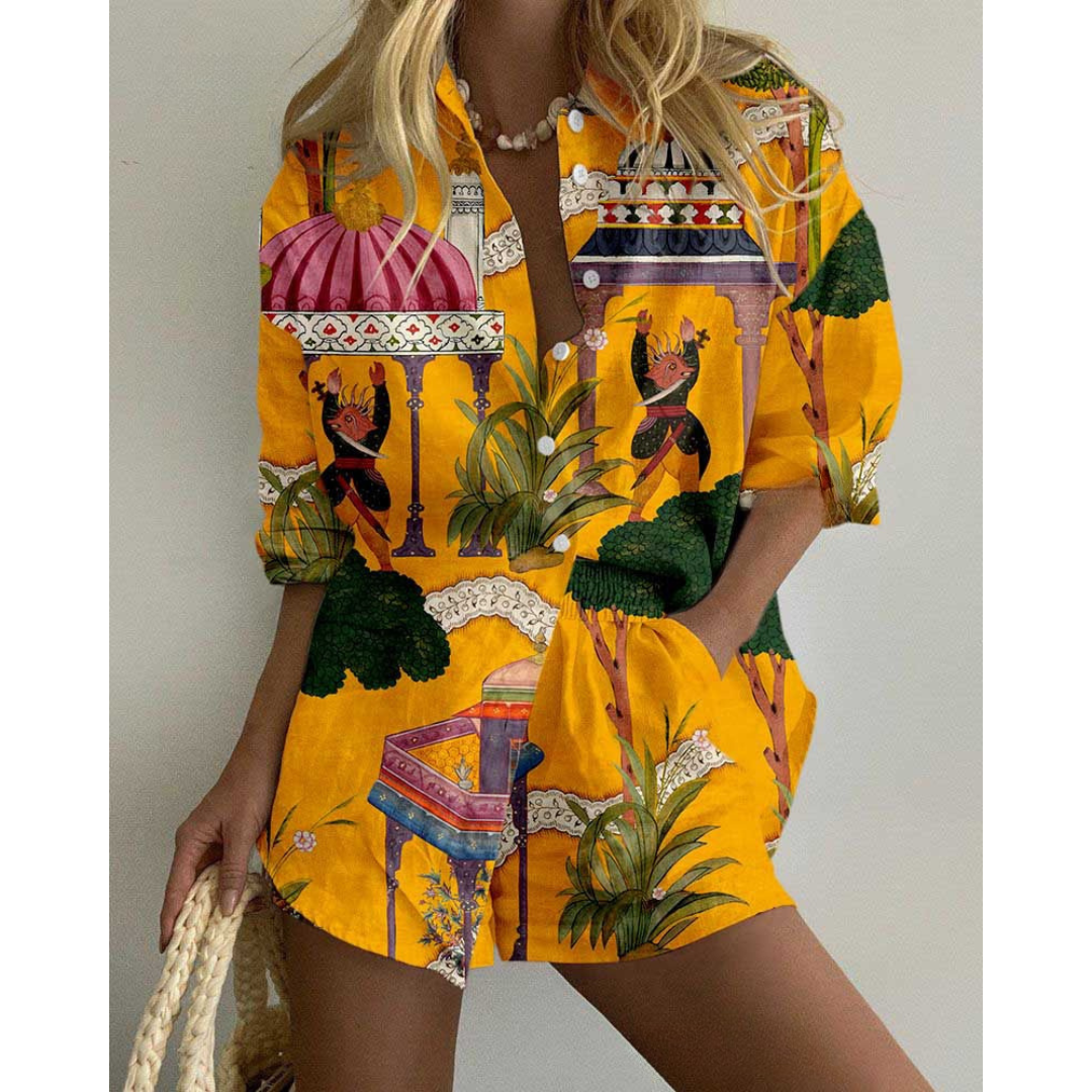 Resort Yellow Palace Print Two-Piece Set