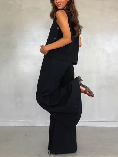 Casual Sleeveless Black Two Piece Set