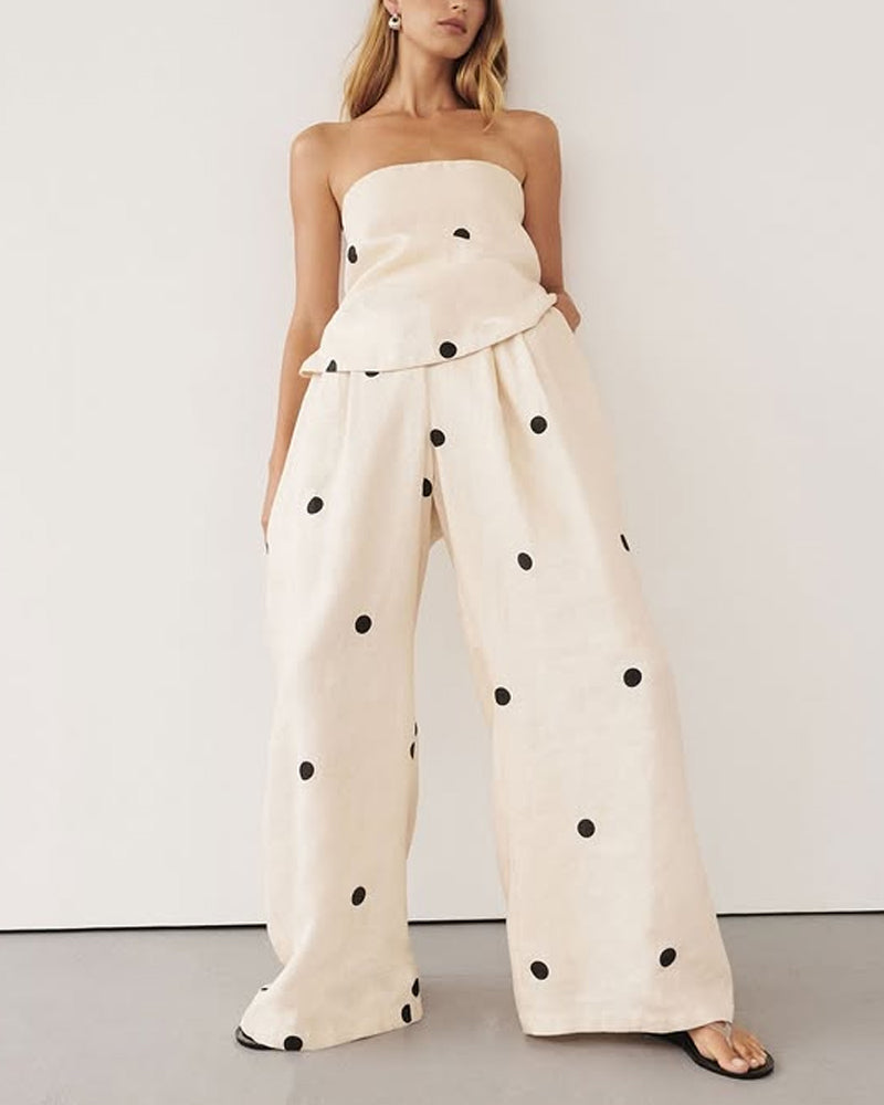 Fashion Commuter Dot Top & Pants Two-Piece Set