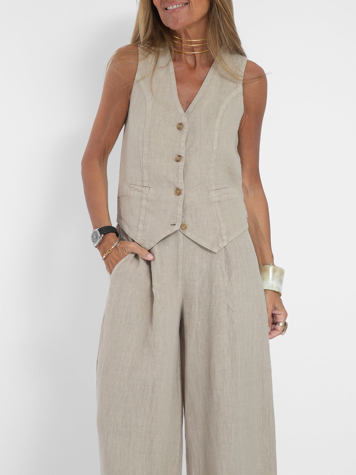 Aileen |  Elegant Vest & Wide-Leg Trousers Set