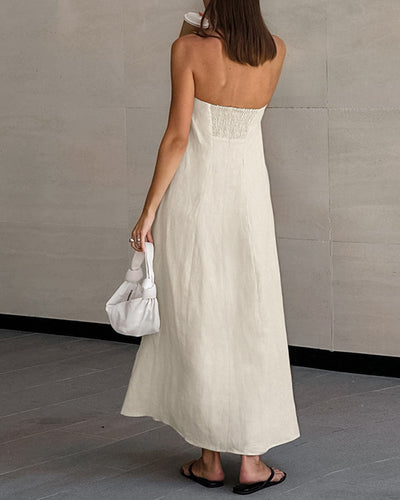 Cotton Linen Strapless Holiday Dress