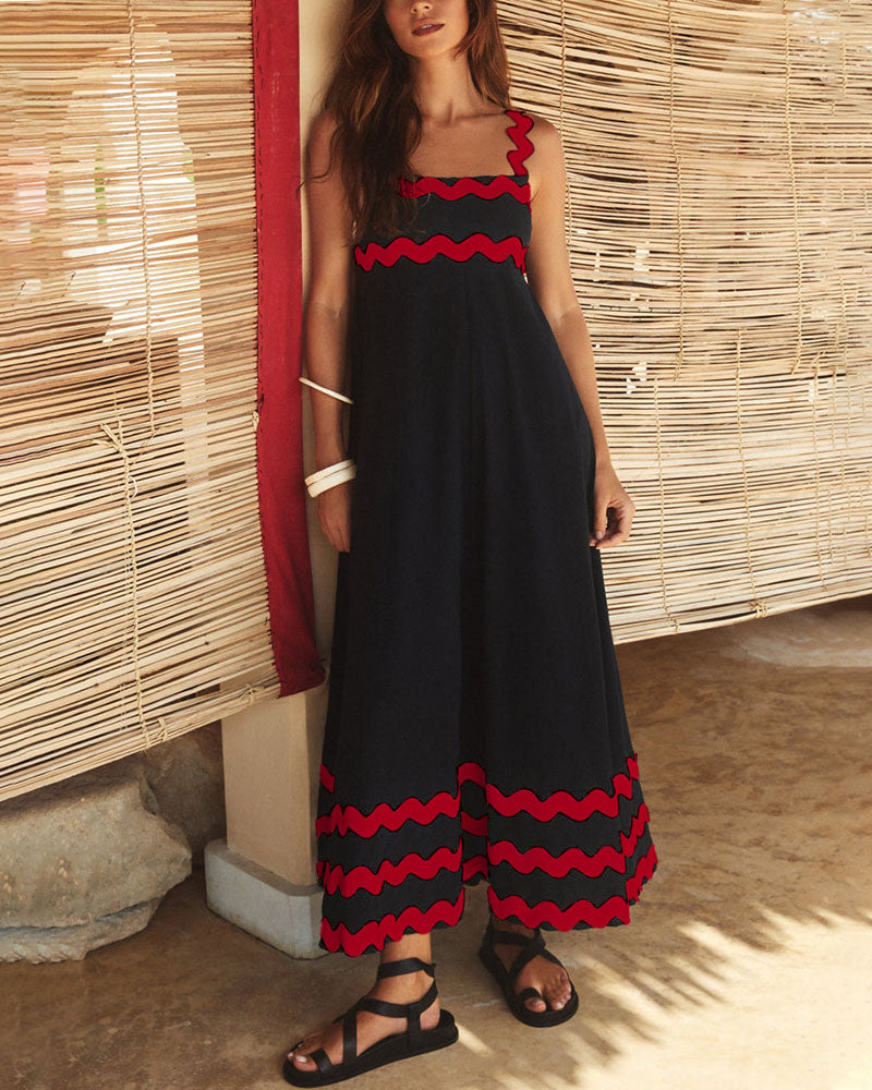 Contrast color wavy edge long dress