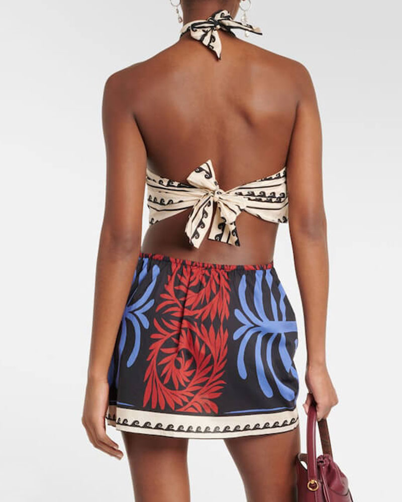 Vacation sexy halterneck printed dress